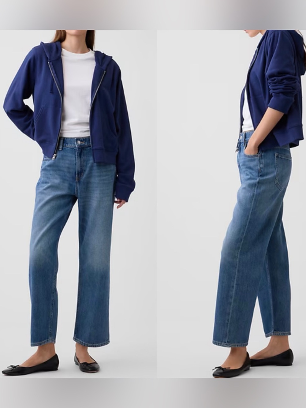 GAP Denim SuperSoft Relaxed Straight Leg Crop Jeans Medium Blue 31 LONG Baggy